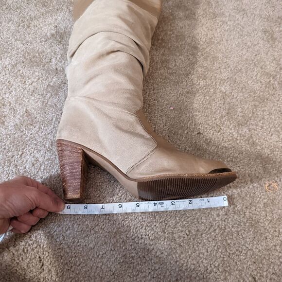 VINTAGE western style pull on suede slouch boot metal tips high heel euc sz 10 - Picture 13 of 13
